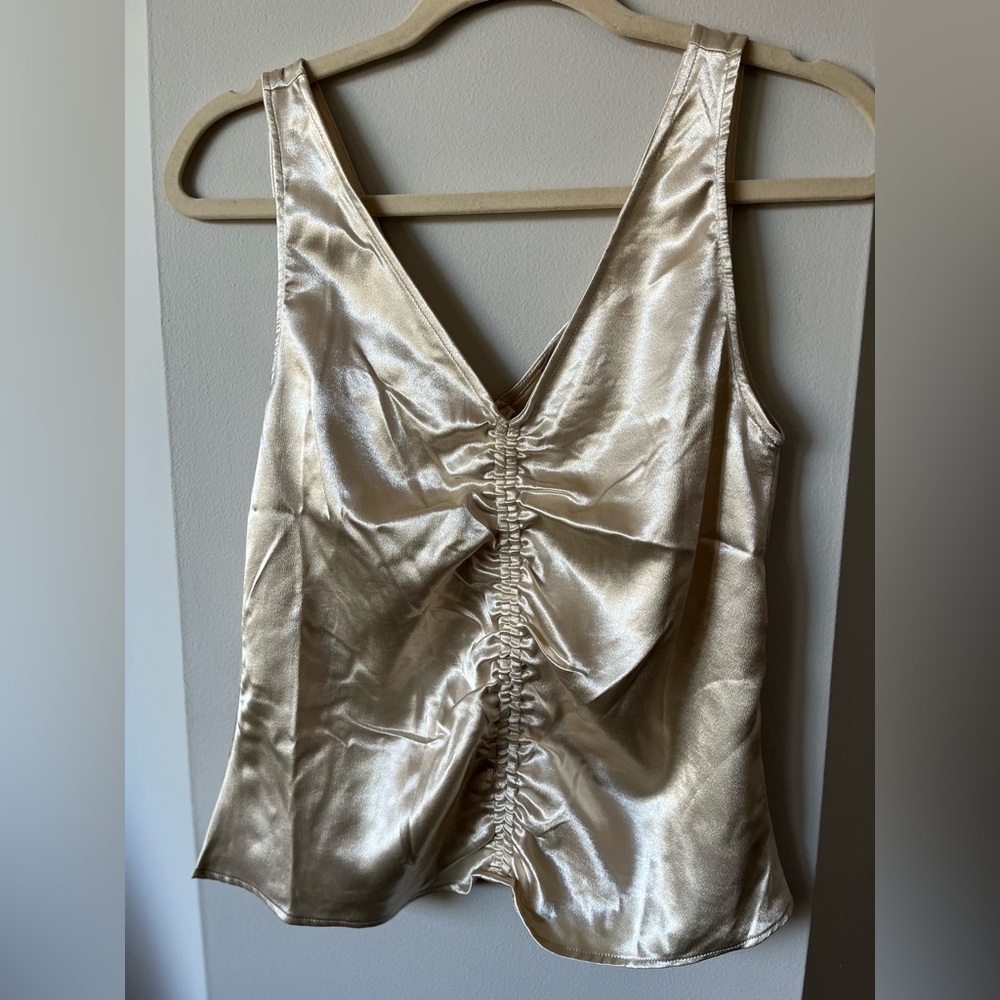 Elegant Gold Satin Ruched Top